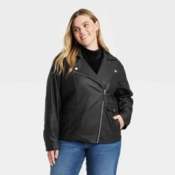 Women's Oversized Faux Leather Moto Jacket - Universal Thread™ Black -Universal Thread GUEST 247de734 3ce9 4dd0 88b4 565ab5a421ae
