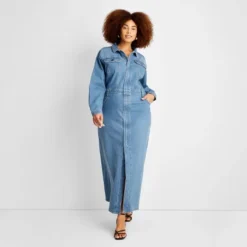 Women's Long Sleeve Denim Maxi Shirtdress - Universal Thread™ Medium Wash -Universal Thread GUEST 5708779b f6cc 49f2 a093 5b52808a4dbc