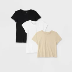 Women's 3pk Slim Fit Short Sleeve T-Shirt - Universal Thread™ White/Beige/Black -Universal Thread GUEST 682f6098 a0a3 4680 bd0d cf89d7f02cc1