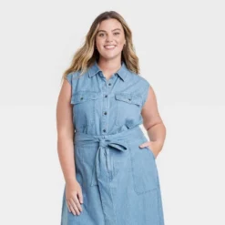 Women's Sleeveless Denim Collared Button-Down Shirt - Universal Thread™ Indigo -Universal Thread GUEST 74d512e2 796c 4d62 bd70 74fb4104c9dc