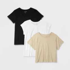Women's 3pk Slim Fit Short Sleeve T-Shirt - Universal Thread™ White/Beige/Black -Universal Thread GUEST 87139247 752b 4258 88e2 38b62f47d9e7