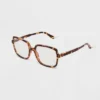 Women's Tortoise Print Shiny Plastic Square Blue Light Filtering Reading Glasses - Universal Thread™ Dark Brown -Universal Thread GUEST bb05687a 96d5 4b6c ae24 7092f3c0429c