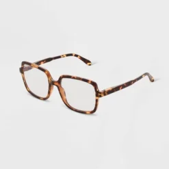 Women's Tortoise Print Shiny Plastic Square Blue Light Filtering Reading Glasses - Universal Thread™ Dark Brown