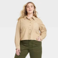 Women's Long Sleeve Button-Down Cropped Shirt - Universal Thread™ -Universal Thread GUEST bbc0f3c5 9e21 4a74 9386 c229b0a5b4ac