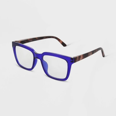 Women's Tortoise Print Gloss Plastic Square Blue Light Filtering Glasses - Universal Thread™ Blue 3 Women's Tortoise Print Gloss Plastic Square Blue Light Filtering Glasses - Universal Thread™ Blue