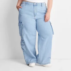 Women's High-Rise Wide Leg Denim Cargo Pants - Universal Thread™ -Universal Thread GUEST c36451fe c6ed 4acd 9114 367b0b86f631