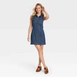 Women's Sleeveless Denim Dress - Universal Thread™ Dark Blue -Universal Thread GUEST dafdca45 4b04 4bf5 b7c9 ae875bbe79c5