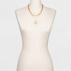 Disc Charm And Chain Layered Necklace - Universal Thread™ Gold