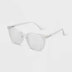 Women's Gloss Plastic Square Blue Light Filtering Reading Glasses - Universal Thread™ Clear